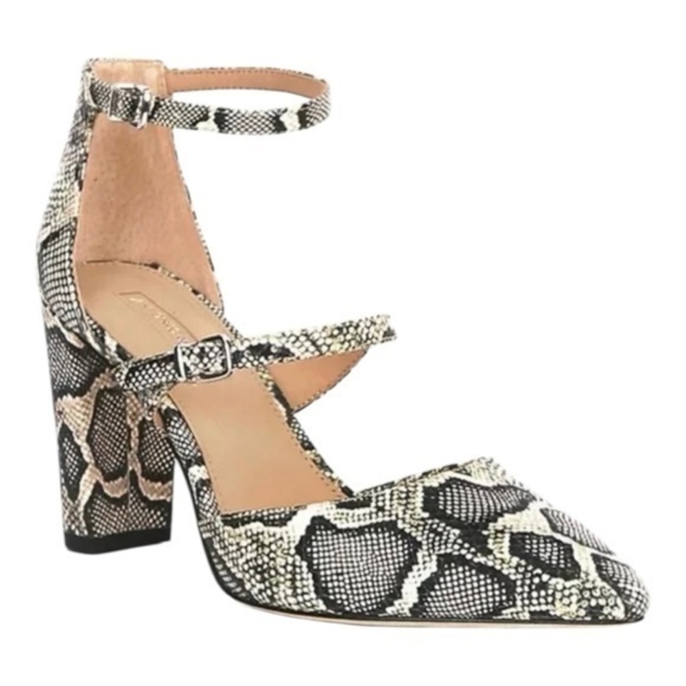 Antonio Melani Off White & Black Seriena Leather Snake Print Double Strap 9M NWT